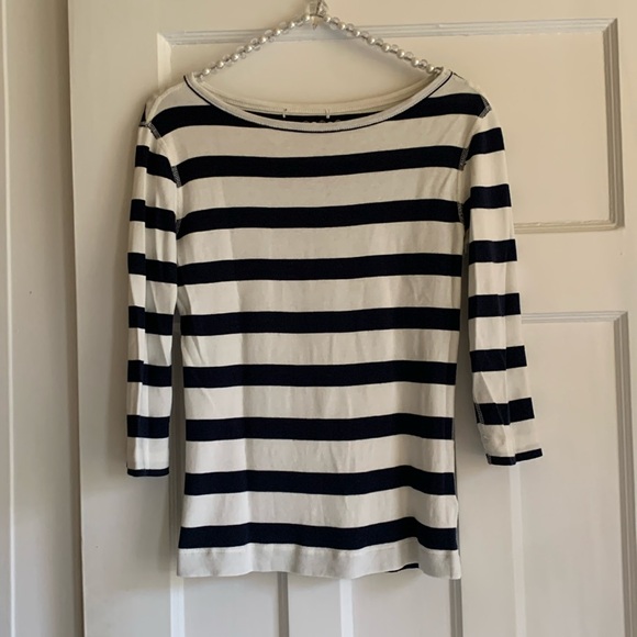 Three dots | blue/white striped 3/4 sleeve t-shirt size M - Picture 1 of 3